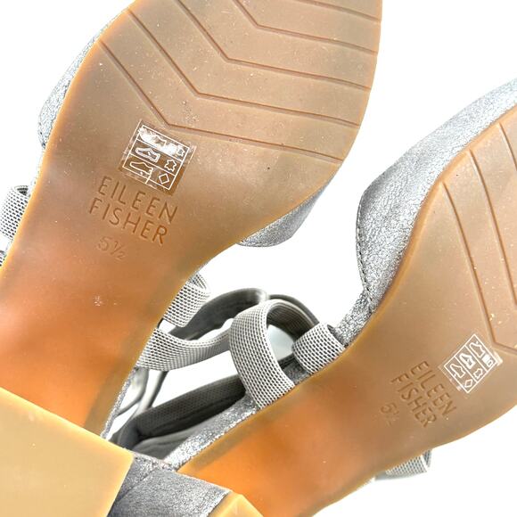 Eileen Fisher Juku Heels 5.5 NWOT Pumps Strappy Comfort Silver Gray Acadeia Prep - Picture 7 of 7